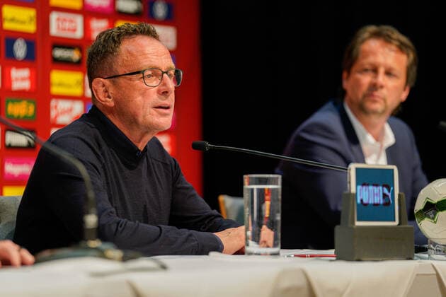 SOCCER - OEFB, press conference, PK, Pressekonferenz BAD TATZMANNSDORF,AUSTRIA,29.MAY.22 - SOCCER - OEFB, Oesterreichischer Fussball-Bund, press conference, presentation of the new head coach. Image shows Ralf Rangnick (AUT) and sporting director Peter Schoettel (OEFB).  GEPAxpictures xJohannesxFriedl