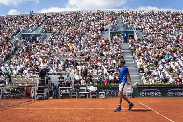 Tennis: French Open Daniil Medvedev reacts after winning a point in a third round match against Miomir Kecmanovic at the French Open tennis tournament in Paris on May 28, 2022.  A14AA0001294724P
