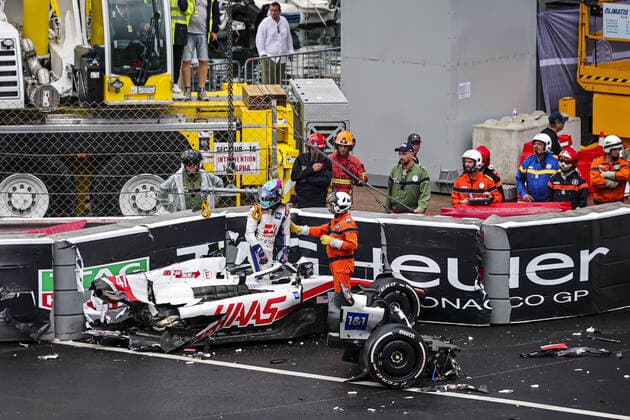 Crash, SCHUMACHER Mick (ger), Haas F1 Team VF-22 Ferrari, portrait during the Formula 1 Grand Prix de Monaco 2022, 7th round of the 2022 FIA Formula One World Championship, WM, Weltmeisterschaft on the Circuit de Monaco, from May 27 to 29, 2022 in Monte-Carlo, Monaco - F1 - MONACO GRAND PRIX 2022 - Race DPPI Panoramic  DC0A1068