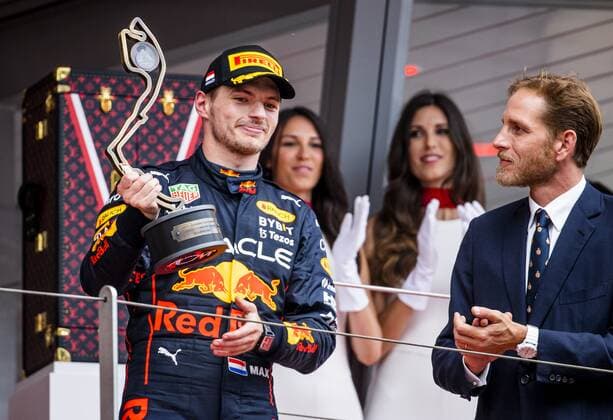 MONTE CARLO Max Verstappen Red Bull Racing on the podium after the F1 Grand Prix of Monaco at Circuit de Monaco on May 29, 2022 in Monte Carlo, Monaco REMKO DE WAAL F1 Grand Prix of Monaco, RACE 2022 xVIxANPxSportx xxANPxIVx 449515063 originalFilename: 449515063.jpg
