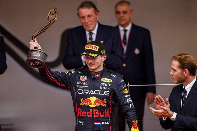VERSTAPPEN Max (ned), Red Bull Racing RB18, portrait podium during the Formula 1 Grand Prix de Monaco 2022, 7th round of the 2022 FIA Formula One World Championship, WM, Weltmeisterschaft on the Circuit de Monaco, from May 27 to 29, 2022 in Monte-Carlo, Monaco - F1 - MONACO GRAND PRIX 2022 - Race DPPI Panoramic  00122019__R5_5502