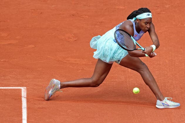 29th May 2022; Roland Garros, Paris, France: French Open Tennis tournament: Coco Gauff (USA) in action against Elise Martens (BEL)  ActionPlus12394530 JonxBromley