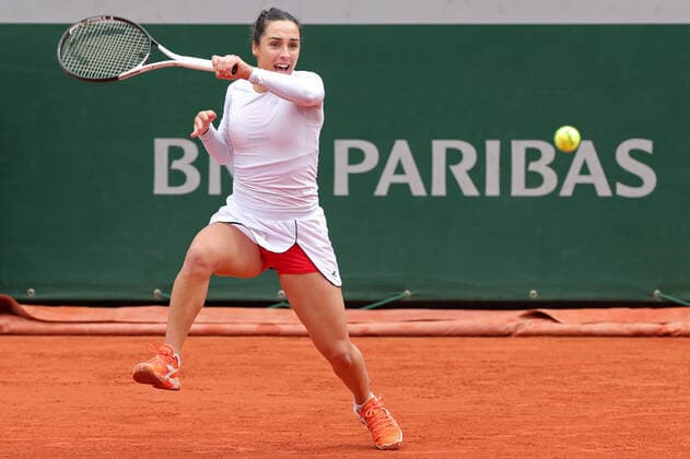 29th May 2022; Roland Garros, Paris, France: French Open Tennis tournament: Martina Trevisan (ITA) return a forehand against Aliaksandra Sasnovich  ActionPlus12394595 JonxBromley