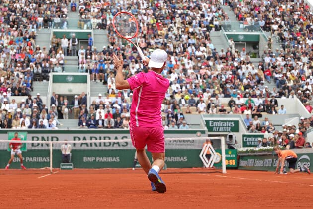 29th May 2022; Roland Garros, Paris, France: French Open Tennis tournament: Diego Schwatrzman (ARG) in action against Novak Djokovic (SRB)  ActionPlus12394561 JonxBromley