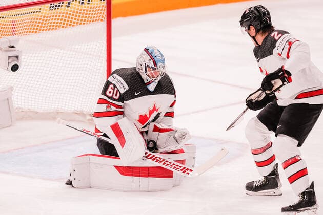 TAMPERE, FINLAND MAY 29 goalkeeper Chris Driedger of Canada in action during the 2022 IIHF Ice Hockey World Championship match between Finland and Canada at Nokia Arena on May 29, 2022 in Tampere, Finland Tampere Nokia Arena Finland  Copyright: xJustPictures.ch JarixPestelaccix