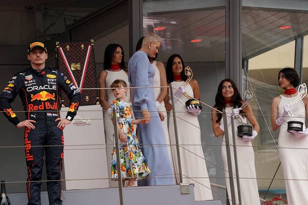 29 05 2022, Monaco Circuit, Monte Carlo, FORMULA 1 GRAND PRIX DE MONACO 2022 , in picture Max Verstappen NEL , Oracle Red Bull Racing, Charlene Lynette Grimaldi, Princess of Monaco, daughter Gabriella of Monaco Photo EU Images Monte Carlo Monaco Circuit Monaco  eu-images-506