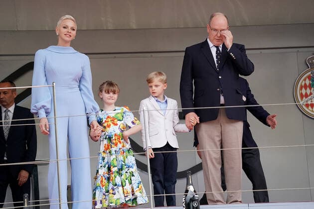 FORMULA 1 GRAND PRIX DE MONACO 2022 29 05 2022, Monaco Circuit, Monte Carlo, FORMULA 1 GRAND PRIX DE MONACO 2022 , in the picture Charlene Lynette Grimaldi, Princess of Monaco, daughter Gabriella of Monaco, son Jacques of Monaco, Albert II Prince of Monaco nordphotoxGmbHx xBratic nph00250