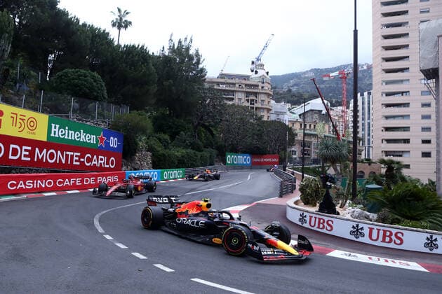 Formula 1 - Monaco Grand Prix 2022 Sergio Perez of Red Bull Racing , Carlos Sainz of Scuderia Ferrari and Max Verstappen of Red Bull Racing on track during the Formula 1 Monaco Grand Prix 2022 at Circuit de Monaco on May 29, 2022 in Monte-Carlo, Monaco. Monte Carlo Circuit de Monaco Monaco Copyright: xMarcoxCanonierox
