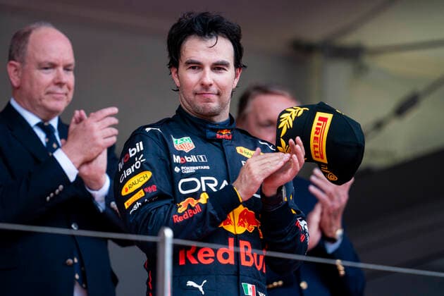 May 29, 2022, Montecarlo, Monaco: SERGIO PEREZ of Mexico and Red Bull Racing on the podium after winning the 2022 FIA Formula 1 Monaco Grand Prix at Circuit de Monaco in Montecarlo, Monaco. Montecarlo Monaco - ZUMAg147 20220529_zap_g147_005 Copyright: xJamesxGasperottix