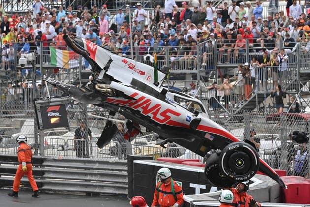 crash, accident, 47 SCHUMACHER Mick (ger), Haas F1 Team VF-22 Ferrari, action during the Formula 1 Grand Prix de Monaco 2022, 7th round of the 2022 FIA Formula One World Championship, WM, Weltmeisterschaft on the Circuit de Monaco, from May 27 to 29, 2022 in Monte-Carlo, Monaco - F1 - MONACO GRAND PRIX 2022 - Race DPPI Panoramic 00122019_29-05-2022-MCO-4125-PVE