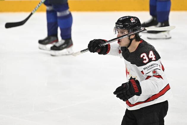 Cole Sillinger of Canada in action during the 2022 IIHF Ice hockey, Eishockey World Championship, WM, Weltmeisterschaft gold medal match between Canada and Finland, Tampere, Finland, May 29, 2022. (CTKxPhoto MichalxKamaryt) CTKPhotoP2022052906249 