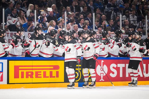 220529 Zach Whitecloud of Canada celebrates after 3 2 during the 2022 IIHF Ice Hockey World Championship gold medal game between Finland and Canada on May 29, 2022 in Tampere Photo Maxim Thore BILDBYRAN kod MT MT0408 ishockey ice hockey ishockey vm iihf ice hockey world championship finland kanada canada bbeng celebration jubel,  Copyright: MAXIMxTHORE BB220529MT130