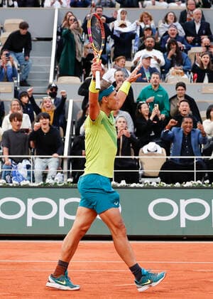 French Open 2022, Rafael Nadal ESP stretches up arms and cheers after victory,jubilation,joy,emotion Copyright: xJuergenxHasenkopfx