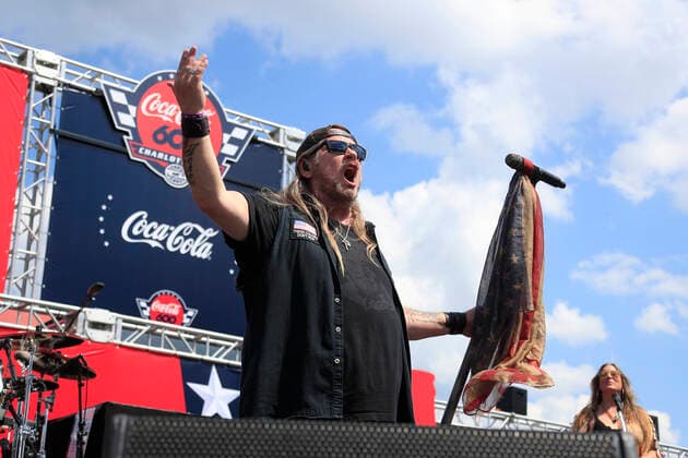 CHARLOTTE, NC - MAY 29: Rock n Roll hall of fame member of Lynyrd Skynyrd Johnny Van Zant during the running of the NASCAR, Motorsport, USA Cup Series Coca-Cola 600 on May 29, 2022 at Charlotte Motor Speedway in Charlotte, NC. (Photo by Jeff Robinson Icon Sportswire) AUTO: MAY 29 NASCAR Cup Series Coca-Cola 600 Icon220529267600