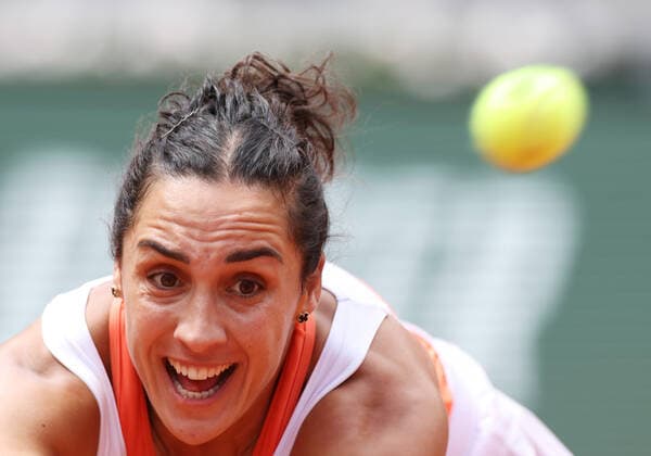 (220531) -- PARIS, May 31, 2022 -- Martina Trevisan of Italy returns the ball during the women s singles quarterfinal against Leylah Fernandez of Canada at the French Open tennis tournament at Roland Garros in Paris, France, May 31, 2022. ) (SP)FRANCE-PARIS-TENNIS-ROLAND GARROS-FRENCH OPEN-WOMEN S SINGLES QUARTERFINAL GaoxJing 