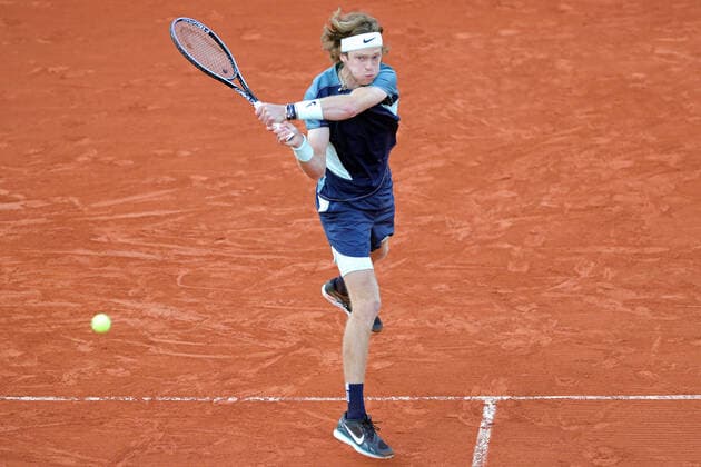 30th May 2022; Roland Garros, Paris, France: French Open Tennis tournament: Andrey Rublev during his match against Jannik Sinner (ITA)  ActionPlus12395303 JonxBromley