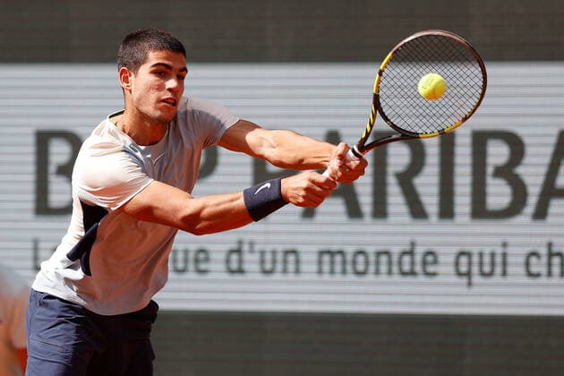 31 05 2022, Tennis, French Open 2022 Roland Garros, FRA, Paris, Roland Garros Image v l Carlos Alcaraz ESP Copyright: HMBxMedia AntonioxBorga
