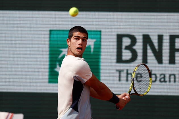 31 05 2022, Tennis, French Open 2022 Roland Garros, FRA, Paris, Roland Garros Image v l Carlos Alcaraz ESP Copyright: HMBxMedia AntonioxBorga