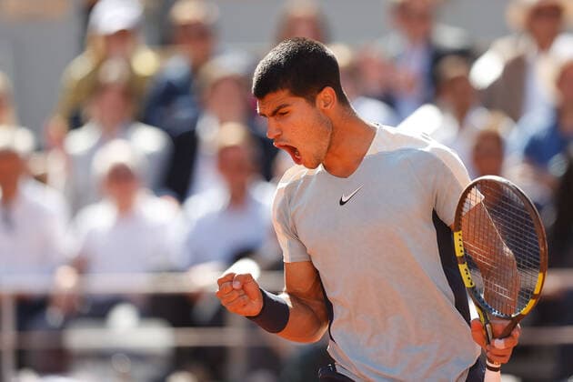 31 05 2022, Tennis, French Open 2022 Roland Garros, FRA, Paris, Roland Garros Image v l Carlos Alcaraz ESP Copyright: HMBxMedia AntonioxBorga