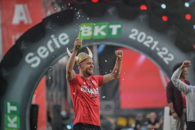 Photo Claudio Furlan LaPresse 31 May 2022 Monza (Italy) News Berlusconi s Monza promoted to Serie A for first time in club history.In the pic: Christian Gytkjaer during the party at the Brianteo Stadium  Copyright: xClaudioxFurlan LaPressex