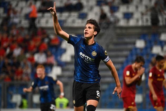 Photo Massimo Paolone LaPresse May 31, 2022 Reggio Emilia, Italy soccer Roma vs Inter - Italian Football Championship Primavera TIMVISION 2021 2022 - Mapei stadium In the pic: Cesare Casadei (F.C.Internazionale) celebrates after scoring goal 1-1  Copyright: xMassimoxPaolone LaPressex