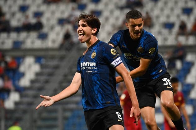 Photo Massimo Paolone LaPresse May 31, 2022 Reggio Emilia, Italy soccer Roma vs Inter - Italian Football Championship Primavera TIMVISION 2021 2022 - Mapei stadium In the pic: Cesare Casadei (F.C.Internazionale) celebrates after scoring goal 1-1  Copyright: xMassimoxPaolone LaPressex
