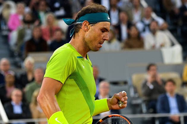 Attitude - Joie de Rafael Nadal ( Espagne ) TENNIS : Roland Garros 2022 - Internationaux de France - 31 05 2022 FedericoPestellini Panoramic 