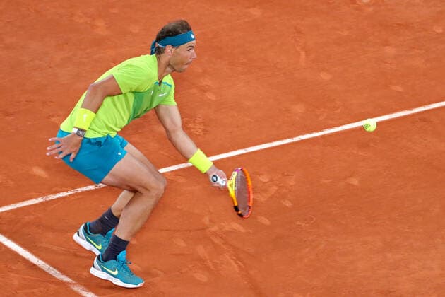31st May 2022; Roland Garros, Paris, France: French Open Tennis tournament: mens quarter-final; Rafael Nadal (ESP) plays a drop shot to Novak Djokovic (SRB)  ActionPlus12395416 JonxBromley