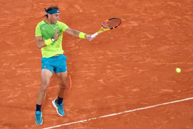31st May 2022; Roland Garros, Paris, France: French Open Tennis tournament: mens quarter-final; Rafael Nadal (ESP) plays a forehand back to Novak Djokovic (SRB)  ActionPlus12395418 JonxBromley