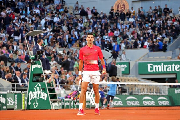31st May 2022; Roland Garros, Paris, France: French Open Tennis tournament: mens quarter-final; Novak Djokovic (SRB) during his match with Rafael Nadal (ESP)  ActionPlus12395436 JonxBromley