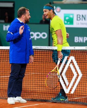 Mandatory Credit: Photo by Javier Garcia Shutterstock (12960001cj) Rafael Nadal unsuccessfully questions the umpire after a line call went against him and handed Novak Djokovic a fourth set break French Open Tennis, Day 10, Roland Garros, Paris, France - 31 May 2022 French Open Tennis, Day 10, Roland Garros, Paris, France - 31 May 2022  Copyright: xJavierxGarcia Shutterstockx 12960001cj