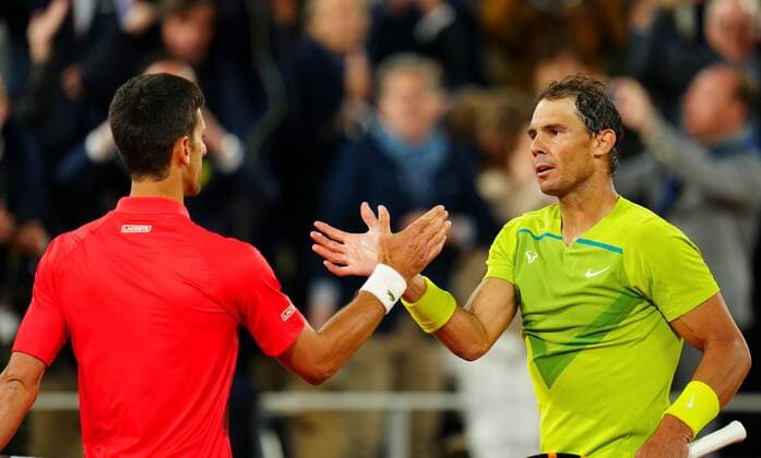 Mandatory Credit: Photo by Javier Garcia Shutterstock (12960001cq) Rafael Nadal comiserates with Novak Djokovic after beating him in the quarter final French Open Tennis, Day 10, Roland Garros, Paris, France - 31 May 2022 French Open Tennis, Day 10, Roland Garros, Paris, France - 31 May 2022  Copyright: xJavierxGarcia Shutterstockx 12960001cq