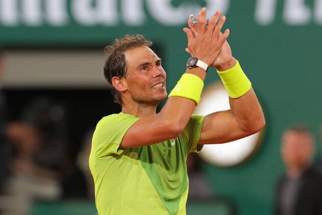 31st May 2022; Roland Garros, Paris, France: French Open Tennis tournament: mens quarter-final; Rafael Nadal (ESP) celebrates his win against Novak Djokovic (SRB) in a 4 set tie-breaker  ActionPlus12395444 JonxBromley