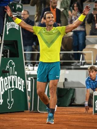Tennis: French Open Spain s Rafael Nadal celebrates after winning his quarterfinal match against Serbia s Novak Djokovic at the French Open tennis tournament in Paris on June 1, 2022.  A14AA0001295696P