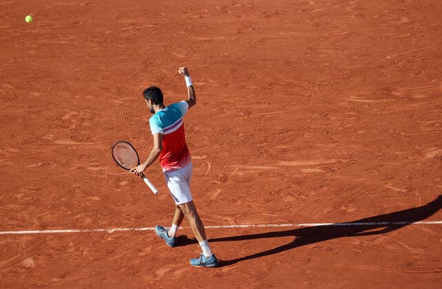 Marin Cilic of Bosnia-Herzegovina plays against Russian Andrey Rublev during their French Open tennis quarter final match at Roland Garros near Paris, France, on Wednesday, June 1, 2022.  PAR20220601125 MAYAxVIDON-WHITE