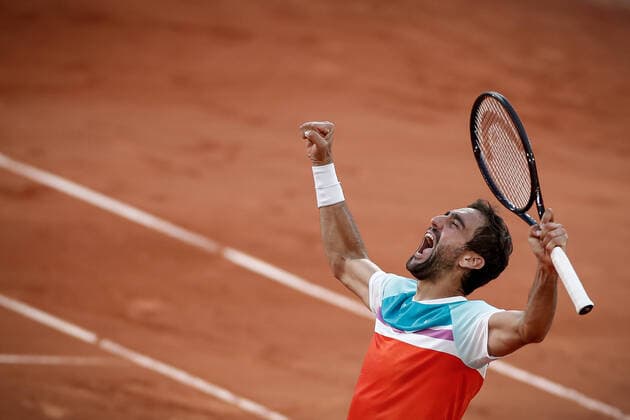 Sport Bilder des Tages Joie de Marin CILIC (CRO) contre Andrey RUBLEV (RUS) TENNIS : Roland Garros 2022 - 1 4e de finale - 01 06 2022 AurelienMorissard Panoramic 