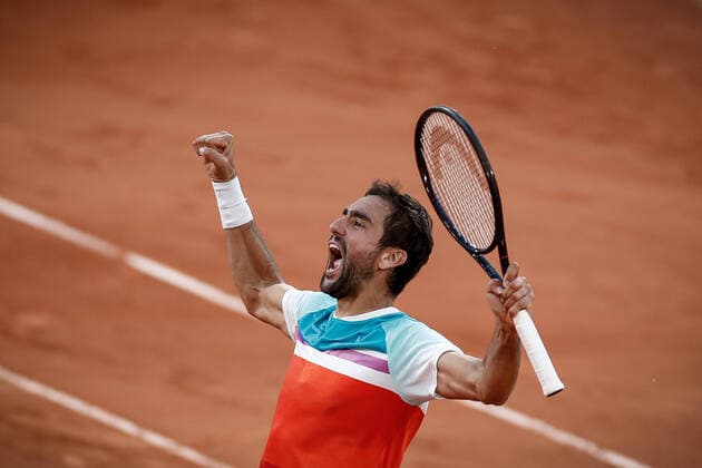 Joie de Marin CILIC (CRO) contre Andrey RUBLEV (RUS) TENNIS : Roland Garros 2022 - 1 4e de finale - 01 06 2022 AurelienMorissard Panoramic 