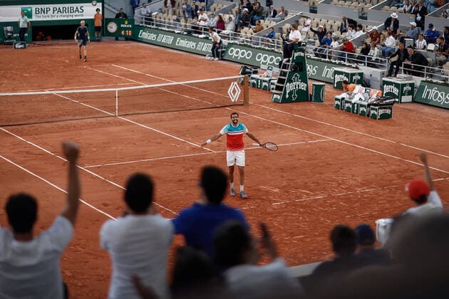 Joie de Marin CILIC (CRO) contre Andrey RUBLEV (RUS) TENNIS : Roland Garros 2022 - 1 4e de finale - 01 06 2022 AurelienMorissard Panoramic 
