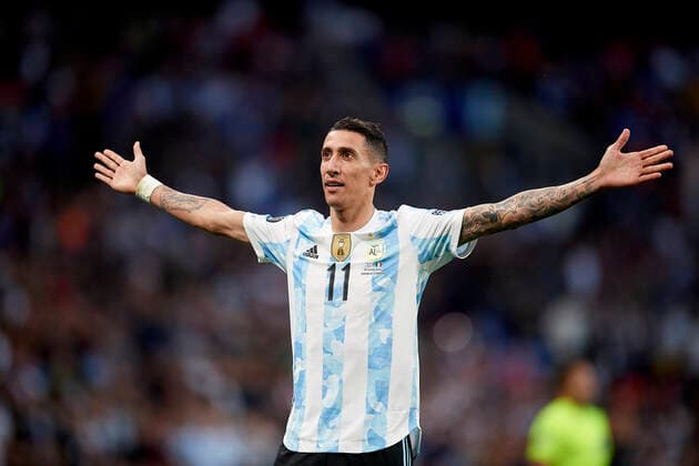 Italy v Argentina - Finalissima 2022 Angel Di Maria (Paris Saint-Germain) of Argentina celebrates after scoring his sides first goal during the Finalissima 2022 match between Argentina and Italy at Wembley Stadium on June 1, 2022 in London, England. London England United Kingdom  Copyright: xJosexBretonx originalFilename:breton-italyvar220601_npwhC.jpg