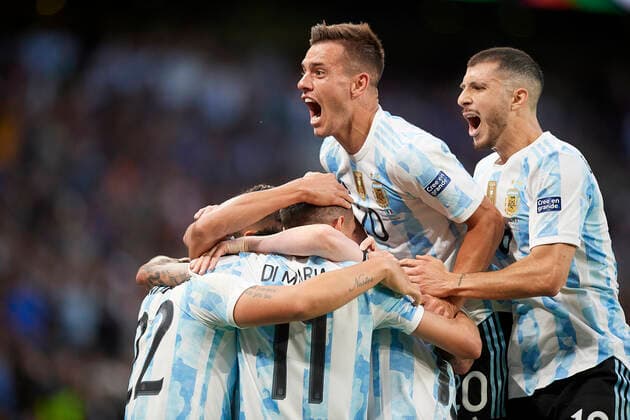 Italy v Argentina - Finalissima 2022 Angel Di Maria (Paris Saint-Germain) of Argentina celebrates after scoring his sides first goal during the Finalissima 2022 match between Argentina and Italy at Wembley Stadium on June 1, 2022 in London, England. London England United Kingdom  Copyright: xJosexBretonx originalFilename:breton-italyvar220601_npwle.jpg