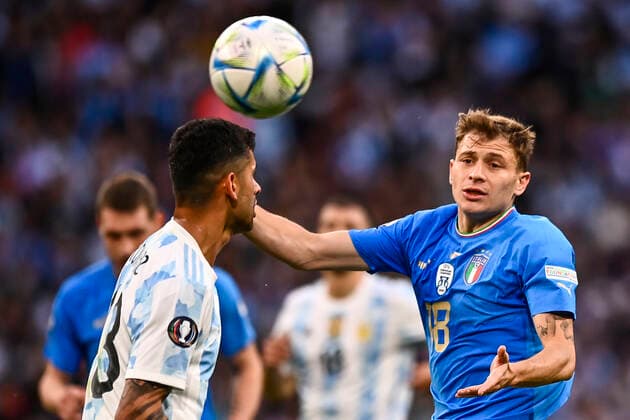 Sport Bilder des Tages Photo LaPresse - Fabio Ferrari June 01, 2022 London, Great Britain soccer Italy vs Argentina - Final Coppa dei Campioni CONMEBOL-UEFA - Wembley Stadium of Londra. In the pic:Barella  Copyright: xFabioxFerrari LaPressex
