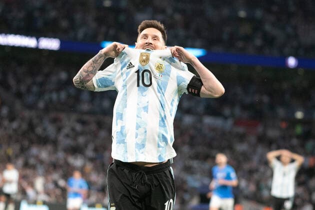 Italy and Argentina - UEFA Finalissima LONDON, ENGLAND - JUNE 1: Lionel Messi of Argentina during the UEFA Finalissima match between Italy and Argentina at Wembley Stadium on June 1, 2022 in Turin, Italy London England Copyright: xNinaxFarooqix