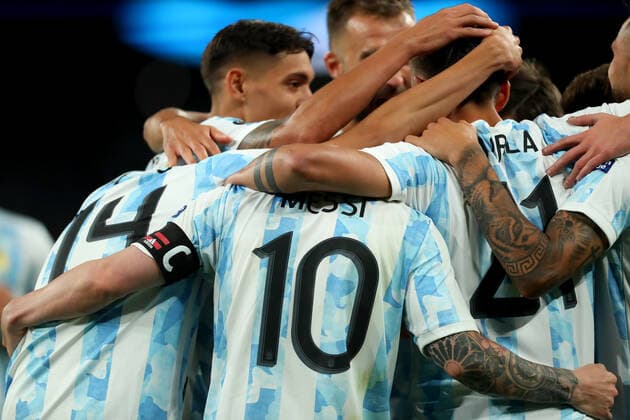 1st June 2022; Wembley Stadium, London, England : CONBEMOL-UEFA CHAMPIONS CUP - FINALISSIMA, Italy versus Argentina: Lionel Messi of Argentina celebrates the goal by Paulo Dybala for 0-3  ActionPlus12395913 ShaunxBrooks
