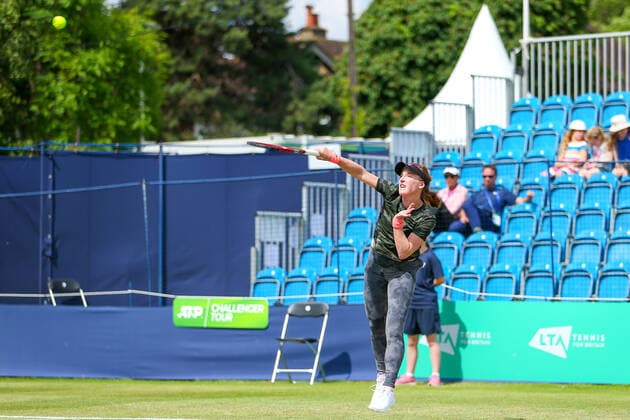 2nd June 2022; Surbiton Racket &amp; Fitness Club, Surbiton, London, England: Surbiton Trophy Tennis tournament: Madison Brengle (USA) serves to Sonay Kartal (GBR).  ActionPlus12395927 KatiexChan