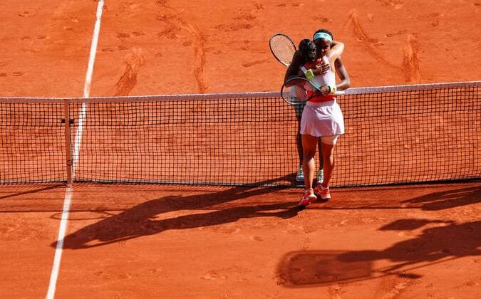Mandatory Credit: Photo by Javier Garcia Shutterstock (12960006al) Coco Gauff and Martina Trevisan hug warmly at the net following their semi final French Open Tennis, Day 12, Roland Garros, Paris, France - 02 Jun 2022 French Open Tennis, Day 12, Roland Garros, Paris, France - 02 Jun 2022  Copyright: xJavierxGarcia Shutterstockx 12960006al