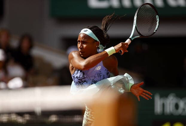 Mandatory Credit: Photo by Ella Ling Shutterstock (12959949ak) Coco Gauff of USA in action French Open Tennis, Day 12, Roland Garros, Paris, France - 02 Jun 2022 French Open Tennis, Day 12, Roland Garros, Paris, France - 02 Jun 2022  Copyright: xEllaxLing Shutterstockx 12959949ak