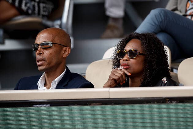 Stephane Diagana et Laura Flessel assistent a la Demi-finale Dames entre Coco GAUFF (USA) et Martina TREVISAN (ITA) TENNIS : Roland Garros 2022 - 02 06 2022 AurelienMorissard Panoramic 