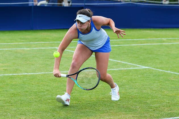 2nd June 2022; Surbiton Racket &amp; Fitness Club, Surbiton, London, England: Surbiton Trophy Tennis tournament: Ingrid Neel (USA) with her partner Rosalie Van der Hoek (NED) plays a backhand volley back to Ingrid Gamarra Martins (BRA) and Emily Webley-Smith (GBR).  ActionPlus12396092 KatiexChan