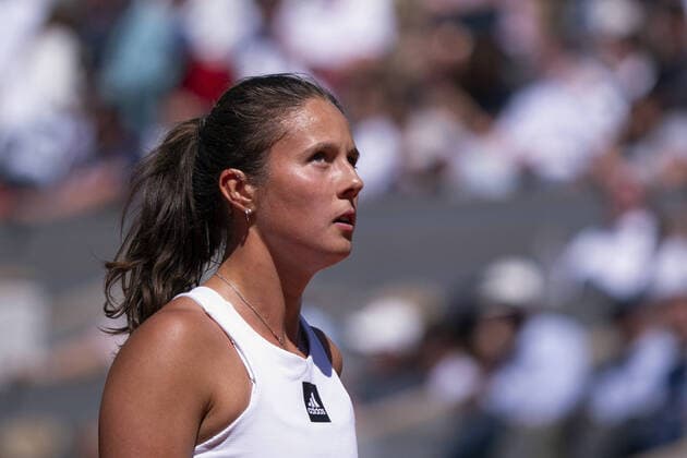 Daria Kasatkina of Russia returns the ball to Iga Swiatek of Poland during their Tennis Open semi-final match at Roland Garros near Paris, France, on Thursday, June 2, 2022. Swiatek won 6-2, 6-1 and qualified for the final.  PAR20220602148 MAYAxVIDON-WHITE