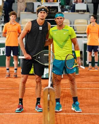 Mandatory Credit: Photo by Javier Garcia Shutterstock (12960013a) Alexander Zverev and Rafael Nadal pose for a photo before their semi final French Open Tennis, Day 13, Roland Garros, Paris, France - 03 Jun 2022 French Open Tennis, Day 13, Roland Garros, Paris, France - 03 Jun 2022  Copyright: xJavierxGarcia Shutterstockx 12960013a
